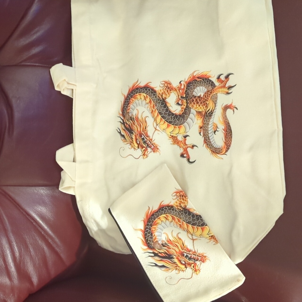 NWT 🐉♥️ RED DRAGON ♥️🐉 Cotton TOTE & POUCHETTE Bundle 🌿PEACE GARDEN DESIGNS